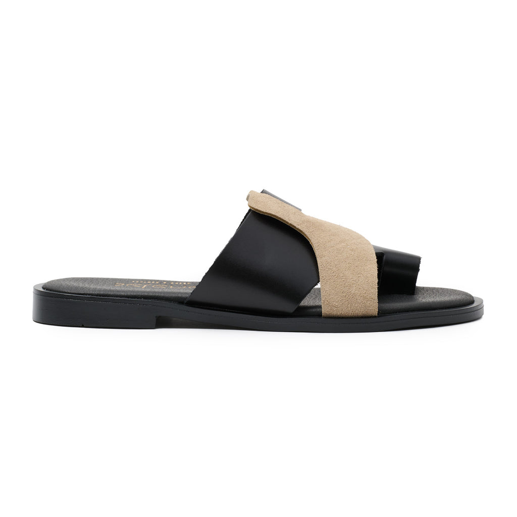 Soft Σανδάλι S102 - Μαύρο Δέρμα και Off White Καστόρι