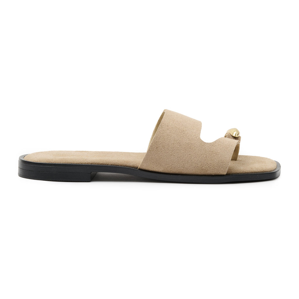 Soft Σανδάλι K270 Καρέ - Off White Καστόρι με Χρυσό Δάχτυλο